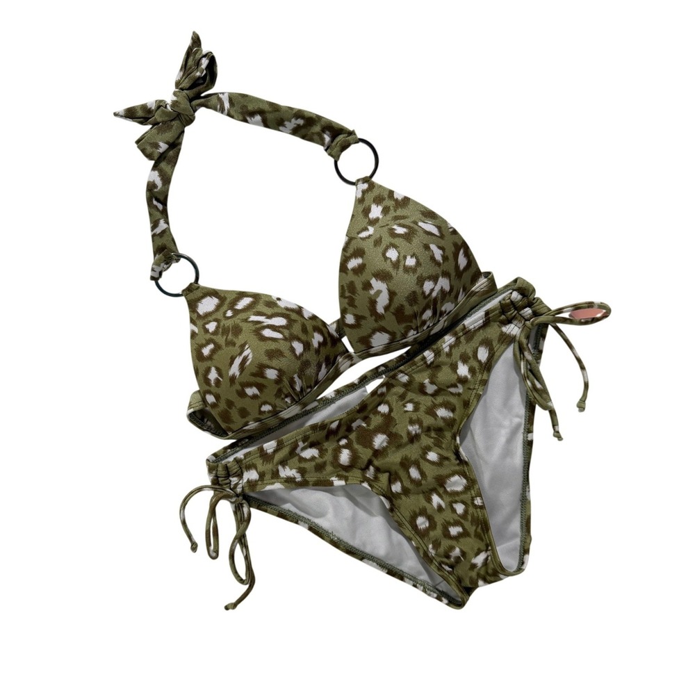 Molybell Olive Leopard Print Bikini Set Triangle Top Tie Side Bottoms S